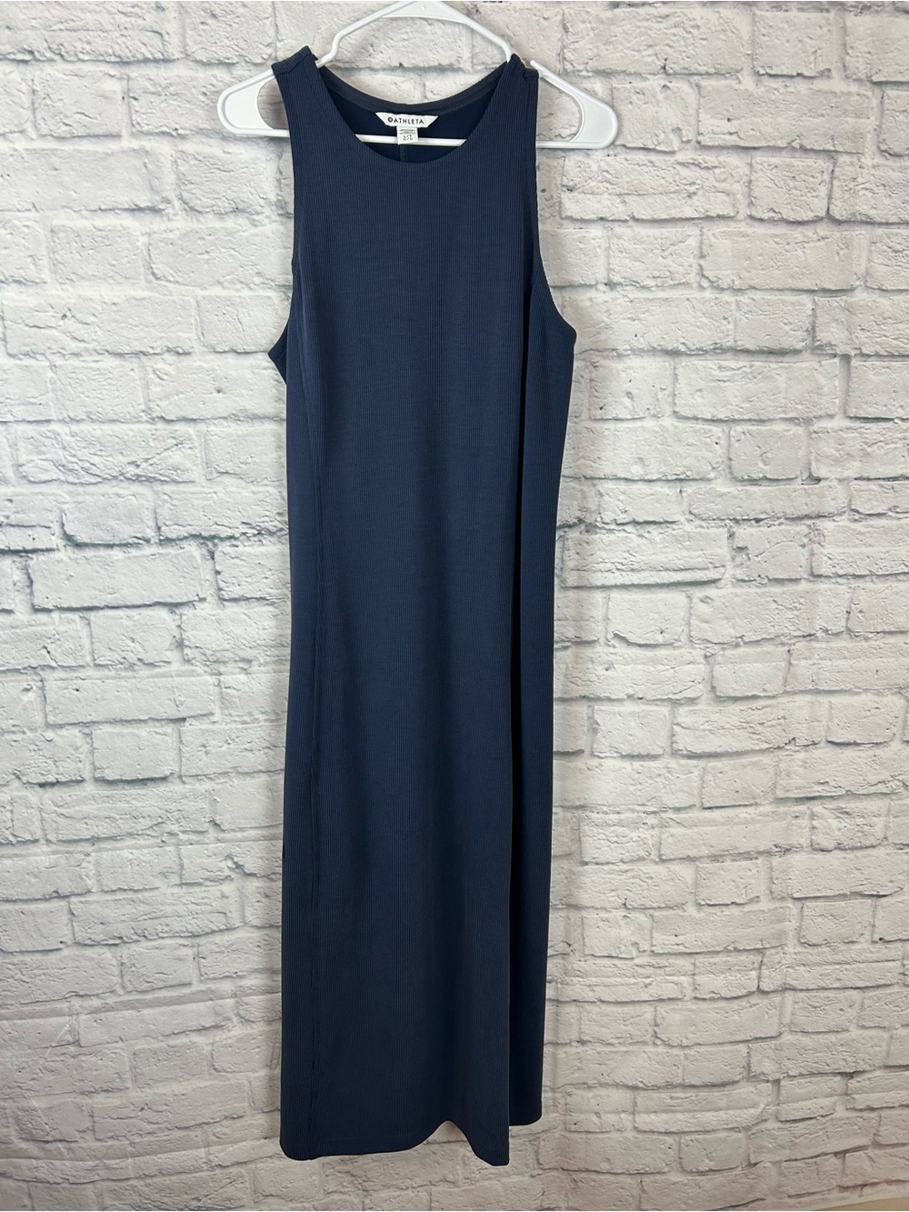 Athleta Large Tall Navy Blue Ribbed Maxi Dress Tencel Modal Sleeveless Stretch